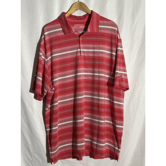Nike Golf Mens Size XXL Dri Fit Golf Polo Red, Pink Striped Short Sleeve - Picture 2 of 6